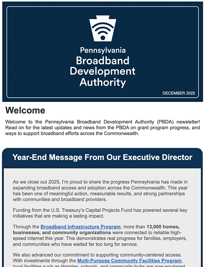 screenshot of December 2025's newsletter