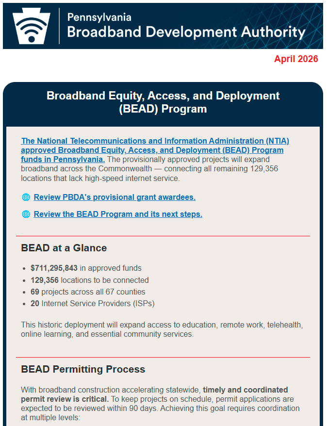 screenshot of April 2026 newsletter